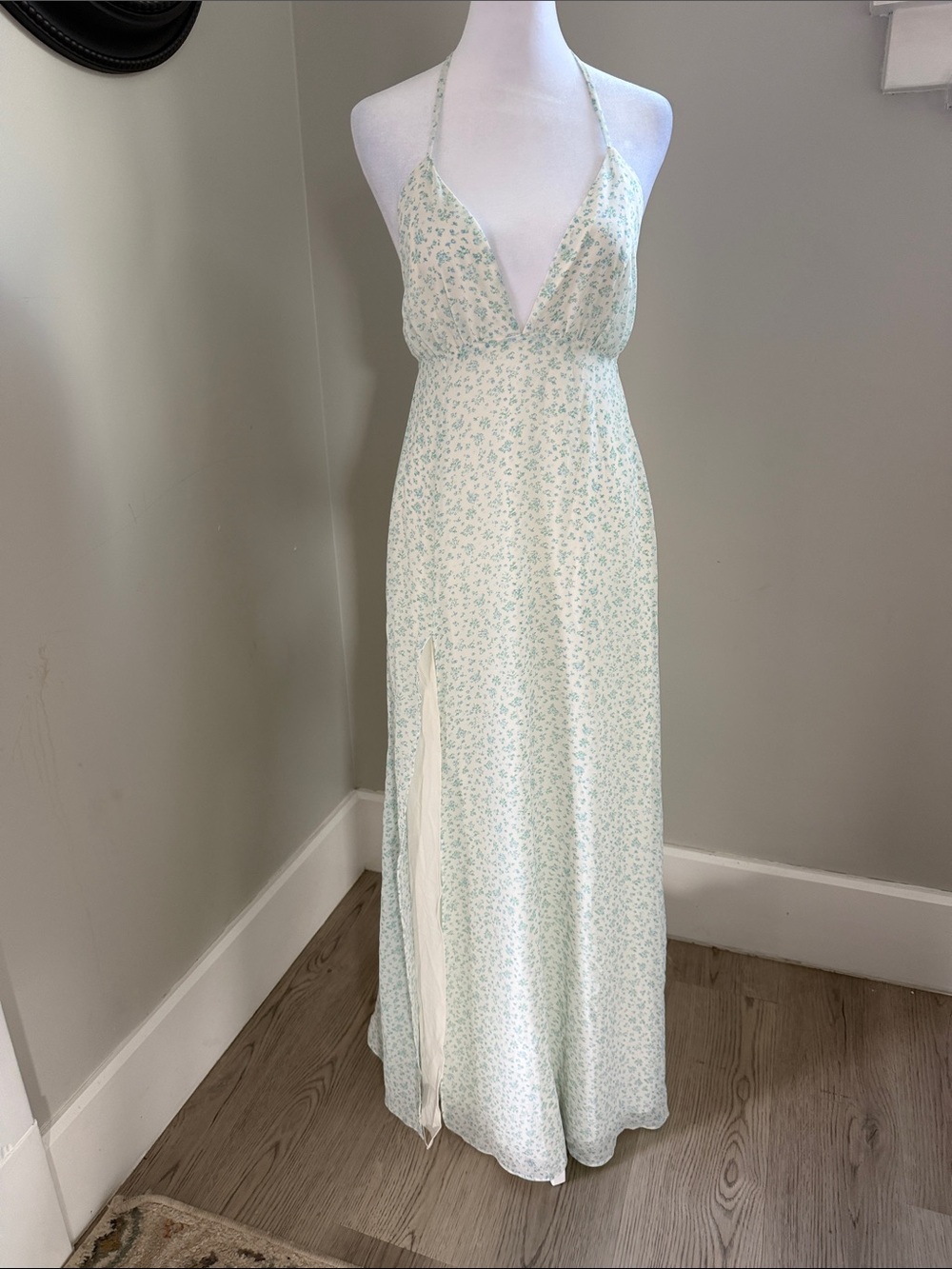 Light Blue Floral Halter Maxi Dress